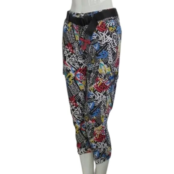 VIP Crop Joggers, 3/4, Graffiti, Faux Cargo, Elastic Waist/Cuffs, Belt, VINTAGE - Picture 4 of 13